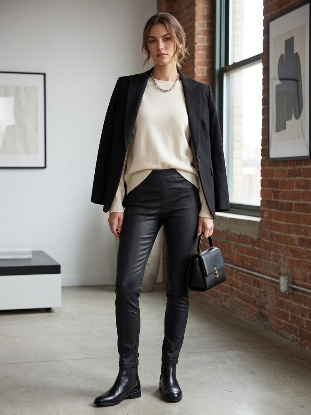 NWOT ILTM Black Pull-On Stretch (snug fit) with long hi Pants | Size S